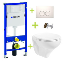 Aktieset Geberit UP100 Toiletset Basic Hangtoilet met spoelrand incl. Softclose toiletbril