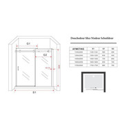 Douchedeur Slice Nisdeur Schuifdeur Zwart 120x200cm Antikalk Helder Glas Chroom Profiel 8mm Veiligheidsglas Easy Clean