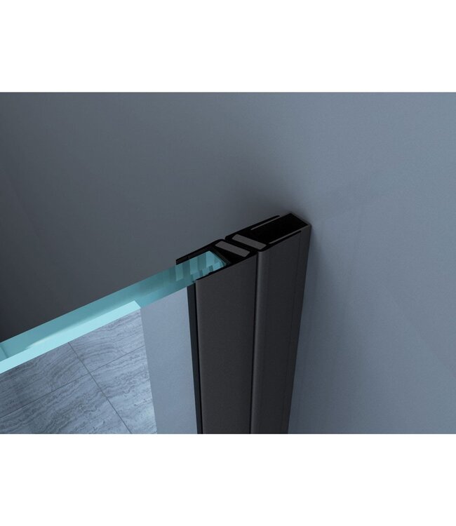 Douchedeur Slice Nisdeur Schuifdeur Zwart 140x200cm Antikalk Helder Glas Zwart Profiel 8mm Veiligheidsglas Easy Clean