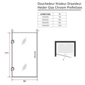 Douchedeur Nisdeur Draaideur 80x200cm Antikalk Helder Glas Chroom Profielloos 8mm Veiligheidsglas Easy Clean