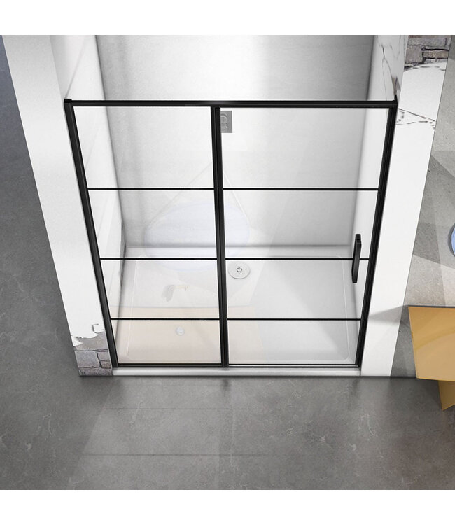 Douchedeur Collins Nisdeur Draaideur 140x200cm Mat Zwart Antikalk Helderglas 8mm Veiligheidsglas Easy Clean