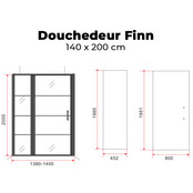 Douchedeur Collins Nisdeur Draaideur 140x200cm Mat Zwart Antikalk Helderglas 8mm Veiligheidsglas Easy Clean Douchedeur Collins Nisdeur Draaideur 140x200cm Mat Zwart Antikalk Helderglas 8mm Veiligheidsglas Easy Clean