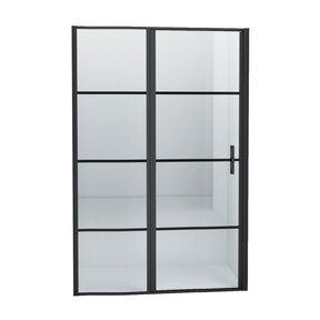 Douchedeur Collins Nisdeur Draaideur 100x200cm Mat Zwart Antikalk Helderglas 8mm Veiligheidsglas Easy Clean