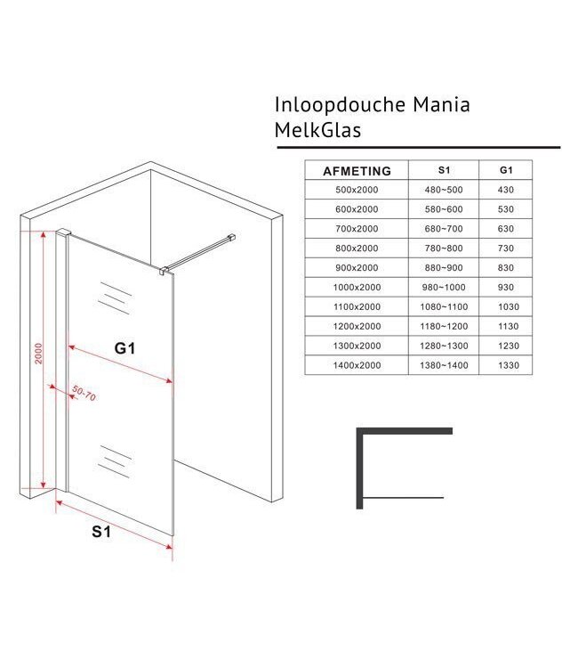 Inloopdouche Stern 120x200 cm Melkglas Chroom Profiel 10mm Veiligheidsglas Easy Clean