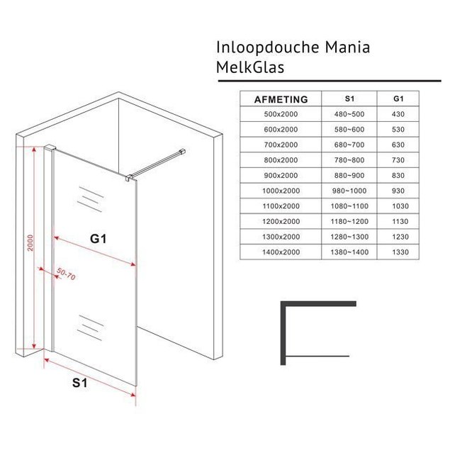 Inloopdouche Stern 100x200 cm Melkglas Chroom Profiel 10mm Veiligheidsglas Easy Clean