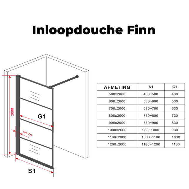 Inloopdouche Donna Mat Zwart Raster 80x200cm SaniPro Douchewand Antikalk Helderglas 8 mm Veiligheidsglas Easy Clean Inloopdouche Donna Mat Zwart Raster 80x200cm SaniPro Douchewand Antikalk Helderglas 8 mm Veiligheidsglas Easy Clean