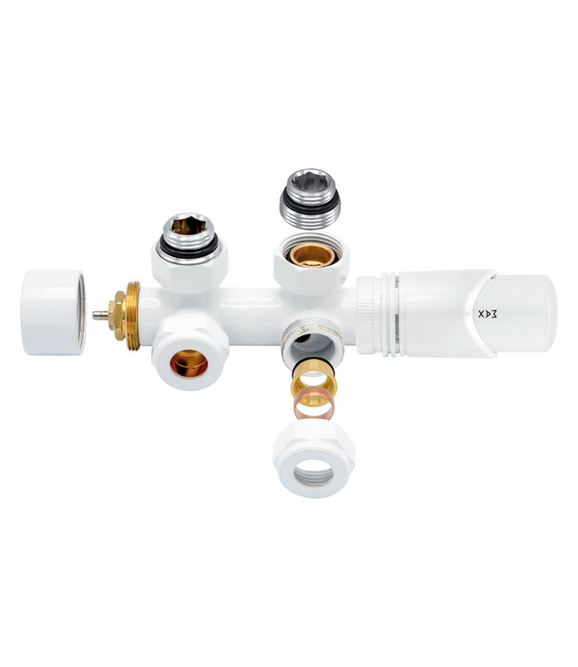 Belrad Thermostaat Radiatorkraan Haaks Wit - Chroom - Mat Zwart