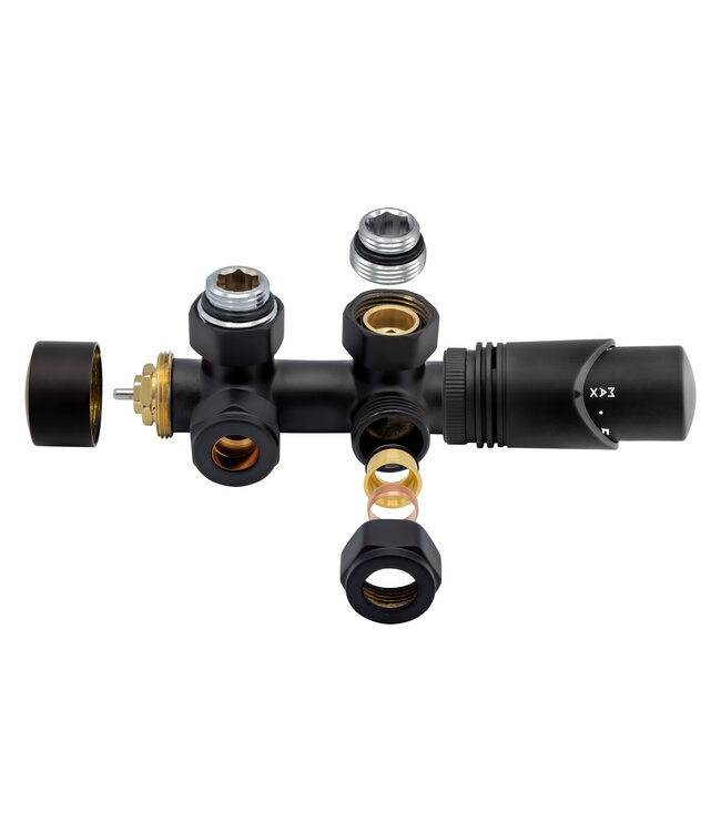 Belrad Thermostaat Radiatorkraan Haaks Wit - Chroom - Mat Zwart