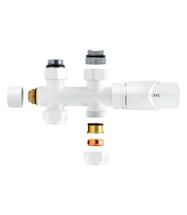 Belrad Thermostaat Radiatorkraan Recht Wit - Chroom - Mat Zwart