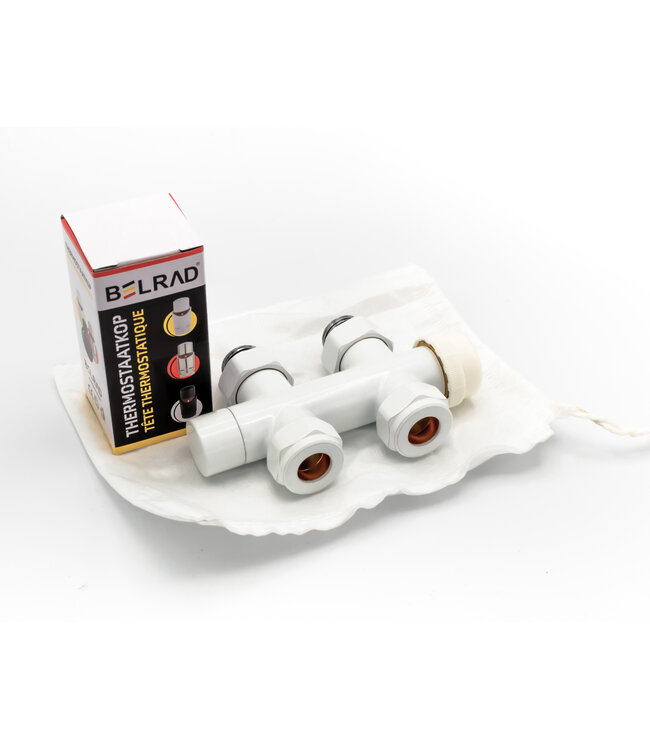 Belrad Thermostaat Radiatorkraan Recht Wit - Chroom - Mat Zwart