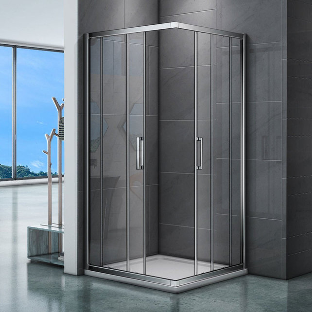 Douchecabine 80x80 cm Liz Schuifdeur Hoekinstap Vierkant Chroom anti-kalk
