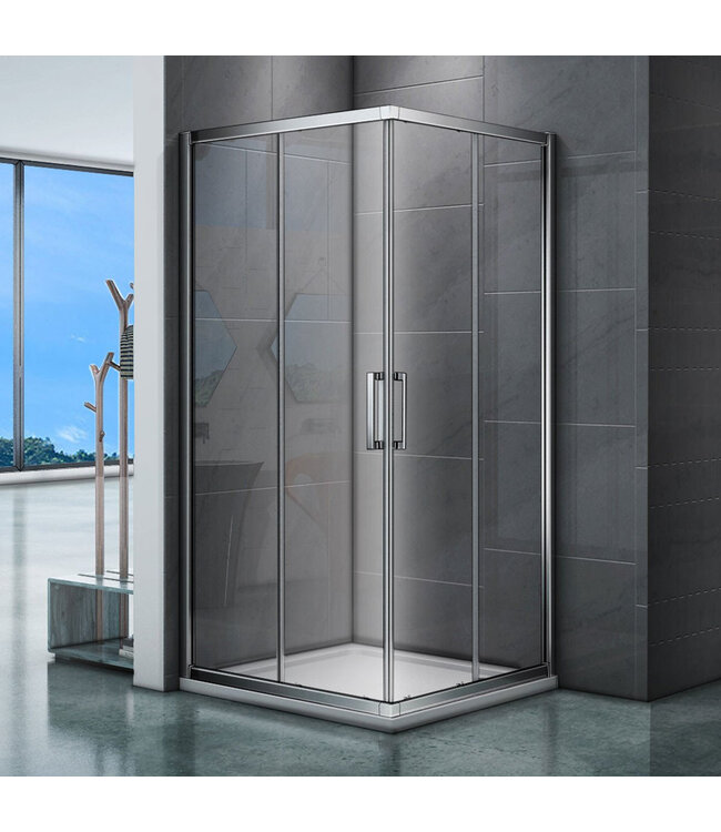 Douchecabine 90x90 cm Liz Schuifdeur Hoekinstap Vierkant Chroom helder glas Anti-kalk
