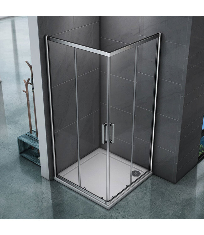 Douchecabine 90x90 cm Liz Schuifdeur Hoekinstap Vierkant Chroom helder glas Anti-kalk