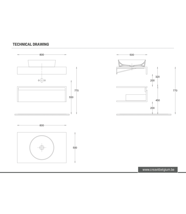 Badkamermeubel Sally Freedom Mat Zwart 80cm met wastafelblad voor waskom en ladekast