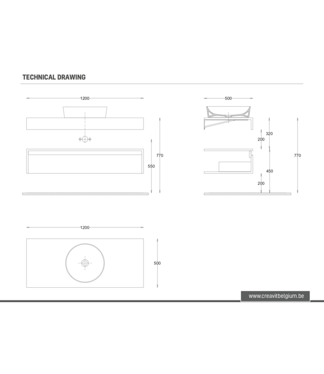 Badkamermeubel Sally Freedom Mat Zwart 120cm met wastafelblad voor waskom en ladekast
