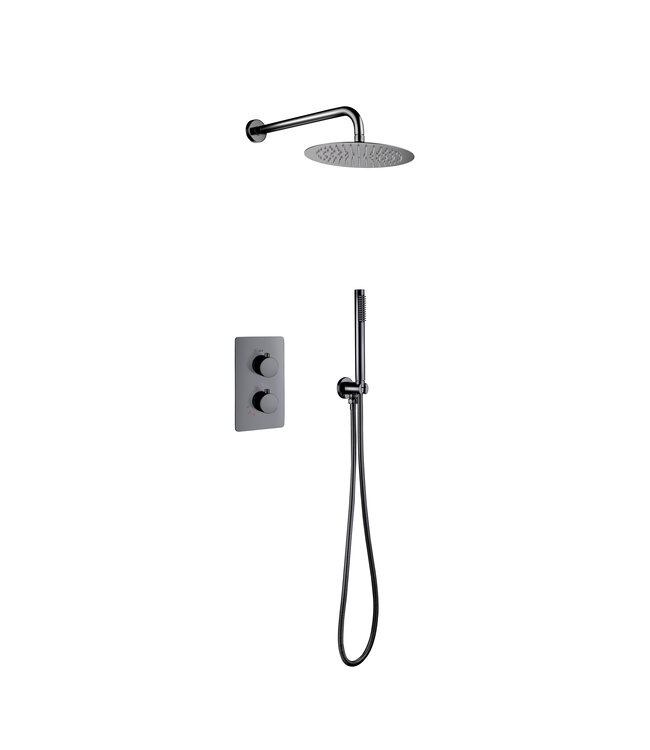 CREAVIT Inbouw Regendouche set Aloni Mat Zwart 25 cm Rond Hoofddouche muur Thermostaatkraan incl. handdouche