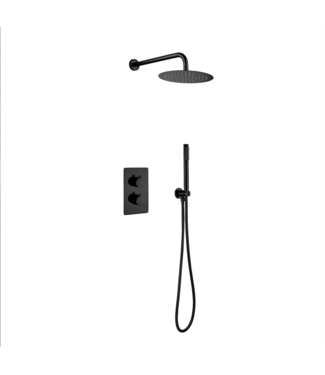 CREAVIT Inbouw Regendouche set Aloni Mat Zwart 25 cm Rond Hoofddouche muur Thermostaatkraan incl. handdouche