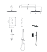 Inbouw Regendouche set Aloni Mat Zwart 25 cm Rond Hoofddouche muur Thermostaatkraan incl. handdouche