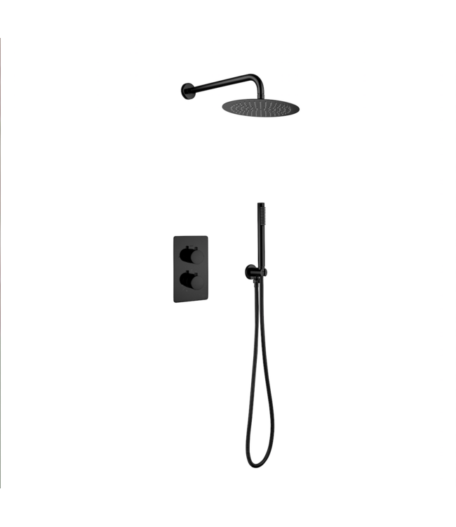 Inbouw Regendouche set Aloni Chroom 25 cm Rond Hoofddouche muur Thermostaatkraan incl. handdouche