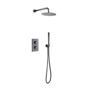 Inbouw Regendouche set Aloni Gunmetal 25 cm Rond Hoofddouche muur Thermostaatkraan incl. handdouche Inbouw Regendouche set Aloni Gunmetal 25 cm Rond Hoofddouche muur Thermostaatkraan incl. handdouche