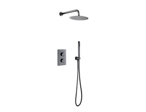 Inbouw Regendouche set Aloni Gunmetal 25 cm Rond Hoofddouche muur Thermostaatkraan incl. handdouche