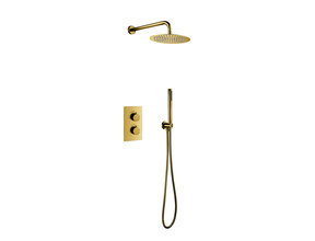 Inbouw Regendouche set Aloni Geborsteld Goud 25 cm Rond Hoofddouche muur Thermostaatkraan incl. handdouche
