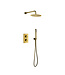 Inbouw Regendouche set Aloni Geborsteld Goud 25 cm Rond Hoofddouche muur Thermostaatkraan incl. handdouche