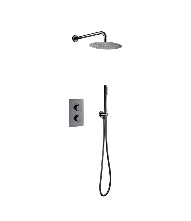 CREAVIT Inbouw Regendouche set Aloni Geborsteld Goud 25 cm Rond Hoofddouche muur Thermostaatkraan incl. handdouche