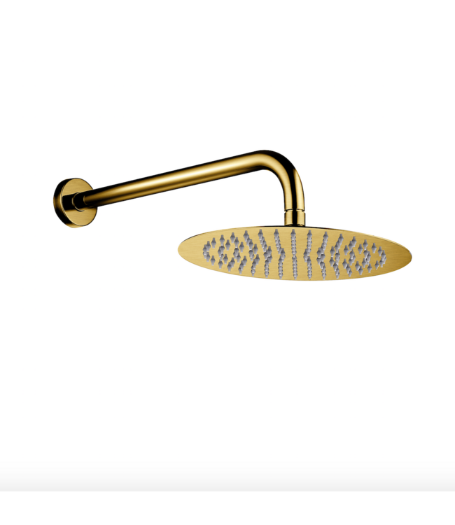 Inbouw Regendouche set Aloni Geborsteld Goud 25 cm Rond Hoofddouche muur Thermostaatkraan incl. handdouche