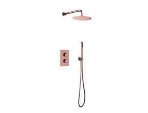 Inbouw Regendouche set Aloni Geborsteld koper 25 cm Rond Hoofddouche muur Thermostaatkraan incl. handdouche