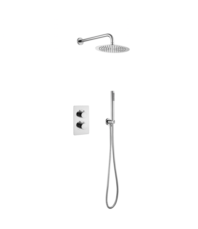 CREAVIT Inbouw Regendouche set Aloni Geborsteld koper 25 cm Rond Hoofddouche muur Thermostaatkraan incl. handdouche