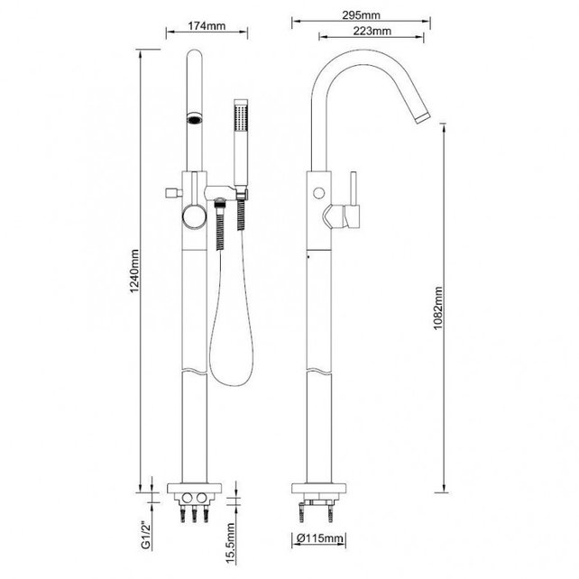 Badkraan Vrijstaand Nomi Mengkraan Rond Geborsteld Gunmetal 1 Greeps met Staafhanddouche Badkraan Vrijstaand Nomi Mengkraan Rond Geborsteld Gunmetal 1 Greeps met Staafhanddouche