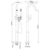 Badkraan Vrijstaand Nomi Mengkraan Rond Mat Zwart 1 Greeps met Staafhanddouche