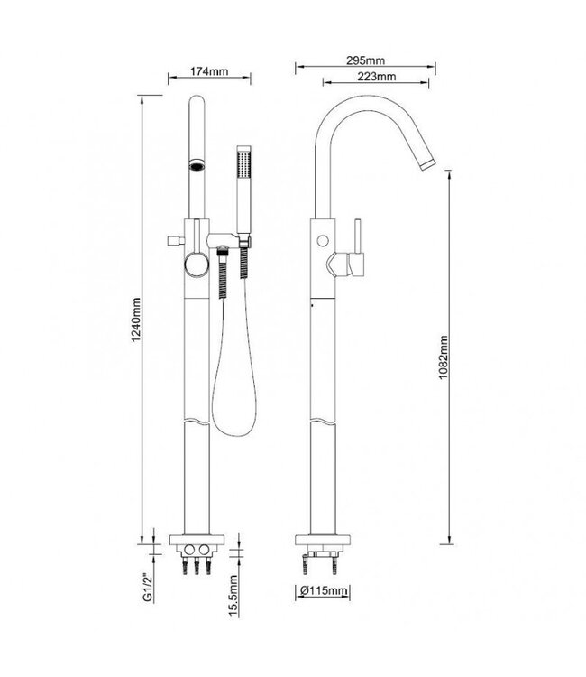 SANETTI Badkraan Vrijstaand Nomi Mengkraan Rond Mat Zwart 1 Greeps met Staafhanddouche