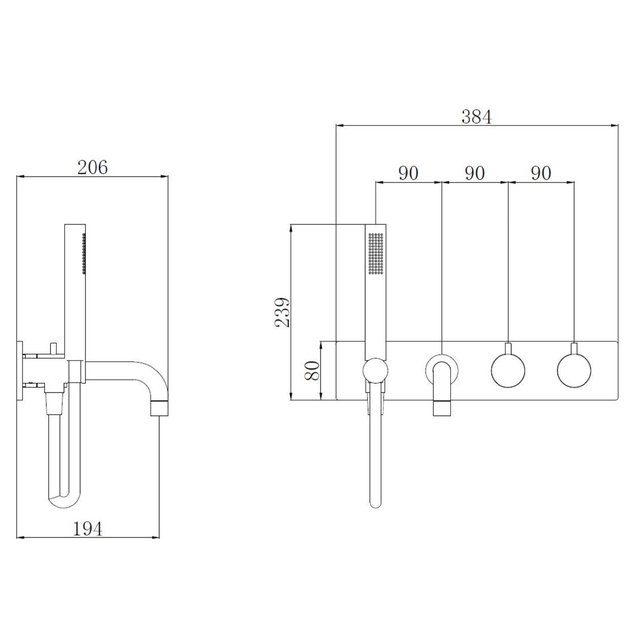 Badkraan Nomi Inbouw Thermostatisch Rond Geborsteld Koper 2 Greeps met Handdoucheset Badkraan Nomi Inbouw Thermostatisch Rond Geborsteld Koper 2 Greeps met Handdoucheset