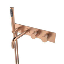 Badkraan Nomi Inbouw Thermostatisch Rond Geborsteld Koper 2 Greeps met Handdoucheset