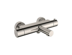 Badkraan Nomi 15cm Hartafstand Thermostatisch Opbouw Rond Cooltouch Geborsteld Staal 2 Greeps met Uitloop