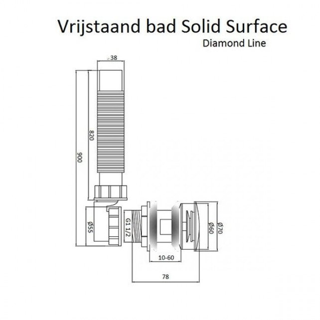 Vrijstaand Bad Solid Surface Florin Mat Wit 186x84x59 cm Ovaal