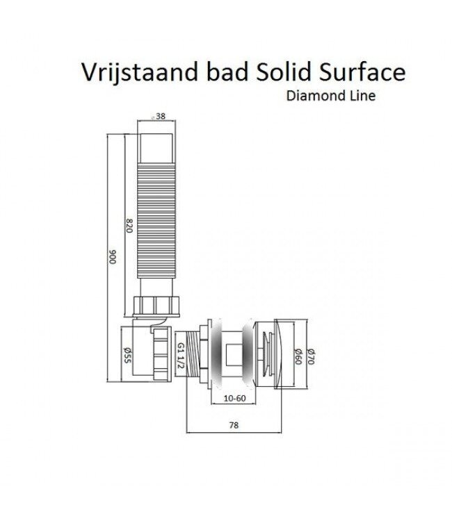 Vrijstaand bad Solid Surface - Lorena Mat Wit  179,5 x 84,5 x 64 cm Ovaal