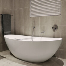 Ligbad Vrijstaand Luna Ovaal 161.5x80.5x57.5cm Solid Surface Mat Wit met Badwaste en Overloop