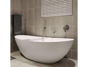 Ligbad Vrijstaand Luna Ovaal 161.5x80.5x57.5cm Solid Surface Mat Wit met Badwaste en Overloop