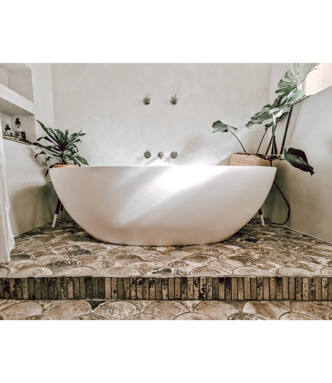 Ligbad Vrijstaand Carlos Ovaal 163x77x53cm Solid Surface Mat Wit met Badwaste en Overloop