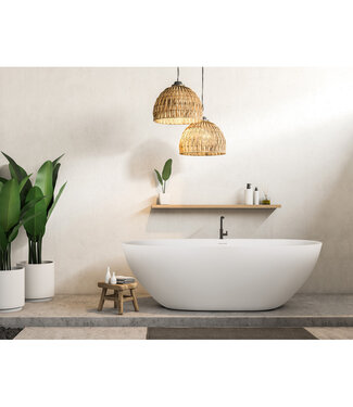 Ligbad Vrijstaand Carlos Ovaal 163x77x53cm Solid Surface Mat Wit met Badwaste en Overloop