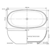 Ligbad Vrijstaand Carlos Ovaal 163x77x53cm Solid Surface Mat Wit met Badwaste en Overloop