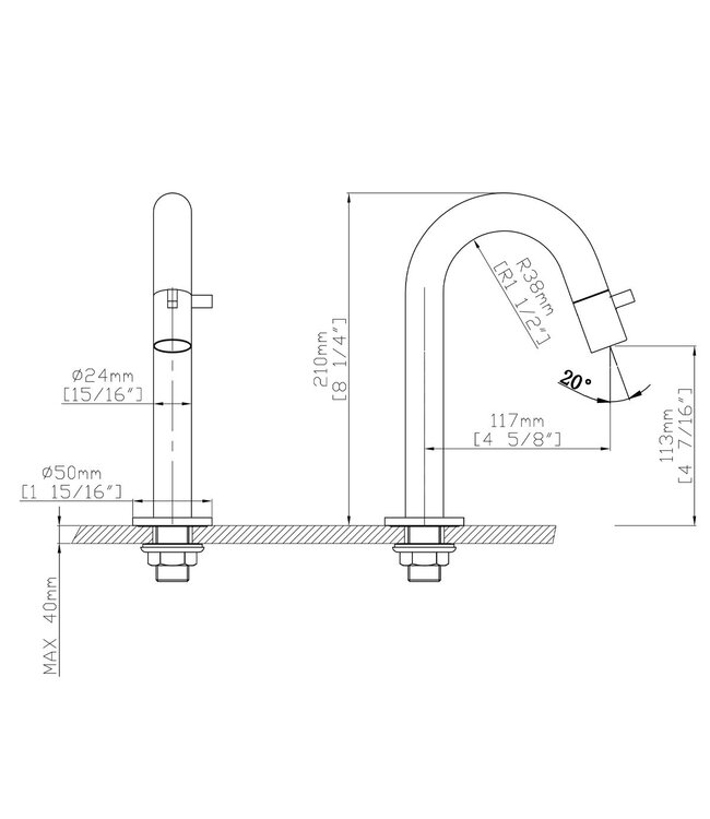 Toiletkraan Eva Laag Rond Mat Zwart Koudwaterkraan