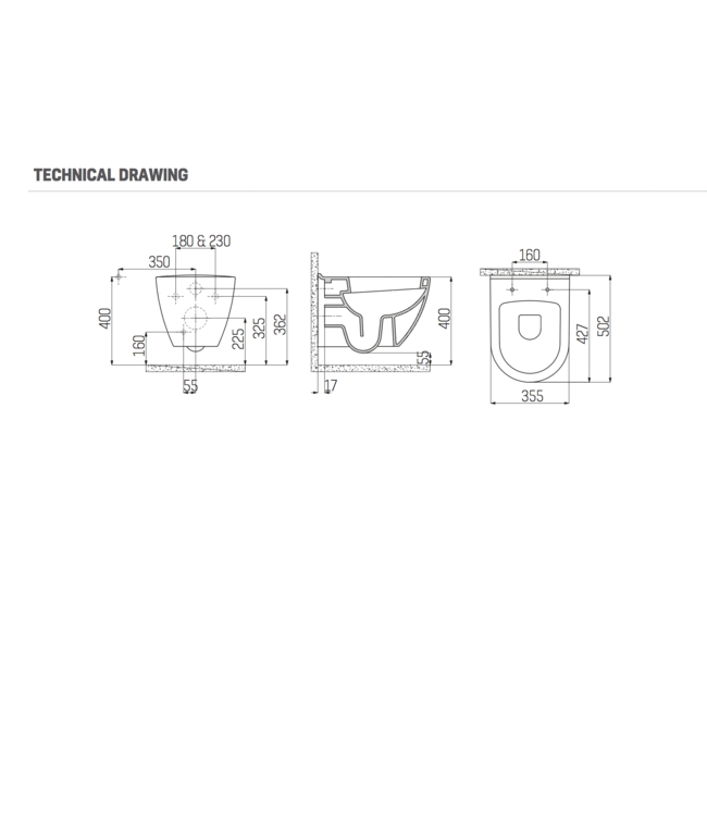 Hangtoilet Mat Zwart Creavit TP325 met bidet incl. Toiletbril softclose sluiting met spoelrand