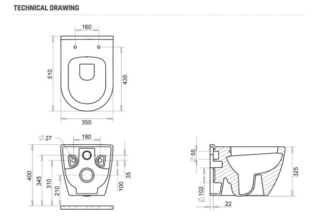 Budget Hangtoilet Glans Wit Creavit Aloni incl. Softclose toiletbril met spoelrand 51x35x36cm