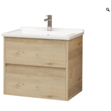 Badkamermeubel Hayat 60x52x46 cm Eiken met keramische wastafel 2 lades Greeploos