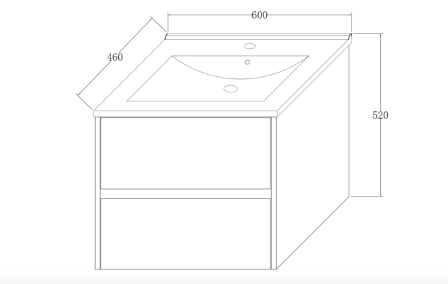 Badkamermeubel Hayat 60x52x46 cm Eiken met keramische wastafel 2 lades Greeploos