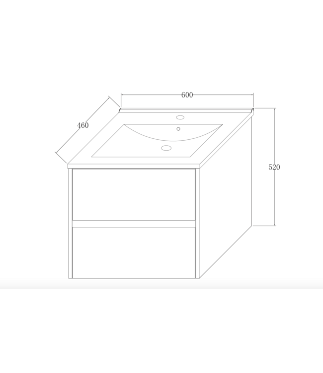 Badkamermeubel Hayat 60x52x46 cm Eiken met keramische wastafel 2 lades Greeploos